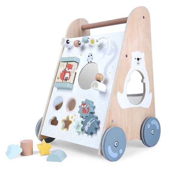 Dřevěný chodítko pro děti s pohyblivými prvky ECOTOYS