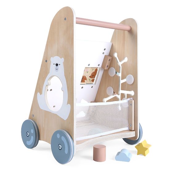 Dřevěný chodítko pro děti s pohyblivými prvky ECOTOYS