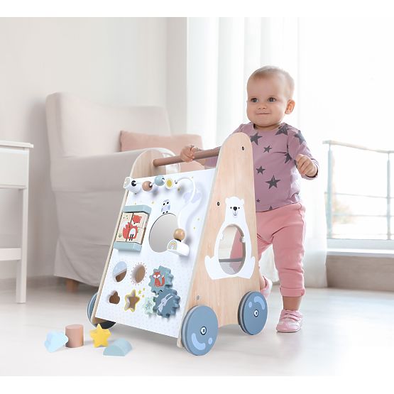Dřevěný chodítko pro děti s pohyblivými prvky ECOTOYS