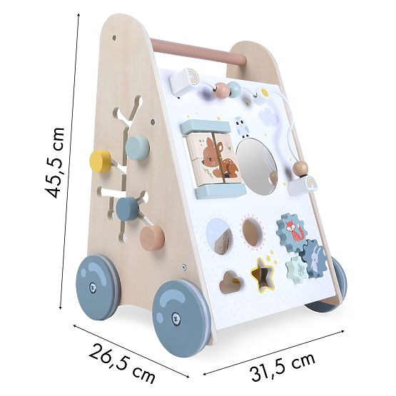 Dřevěný chodítko pro děti s pohyblivými prvky ECOTOYS
