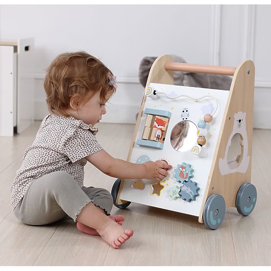 Dřevěný chodítko pro děti s pohyblivými prvky ECOTOYS