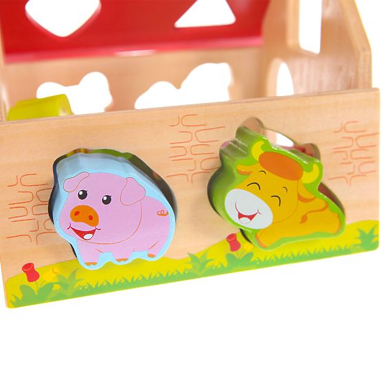 Dřevěný domeček, farma třídič s kostkami ECOTOYS