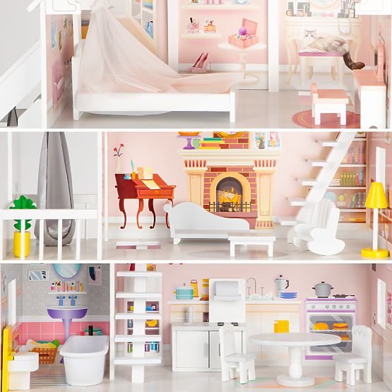 Dřevěný domeček pro panenky Pastelová rezidence