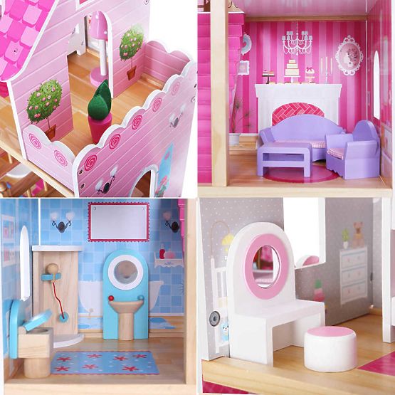 Dřevěný domeček pro panenky Růžová rezidence