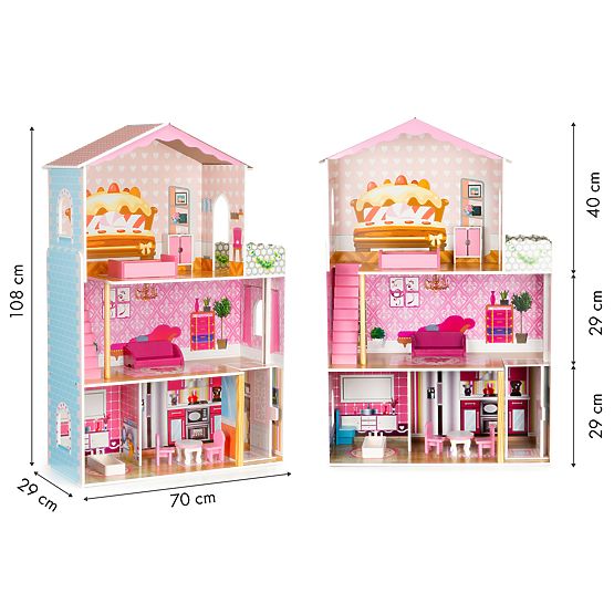 Dřevěný domeček pro panenky s výtahem Amanda