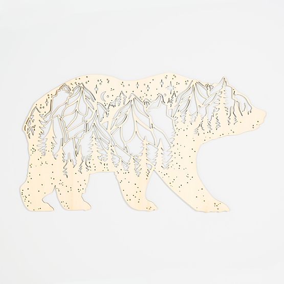 Dřevěný geometrický obraz - Medvěd Hory - různé barvy Barva: přírodní