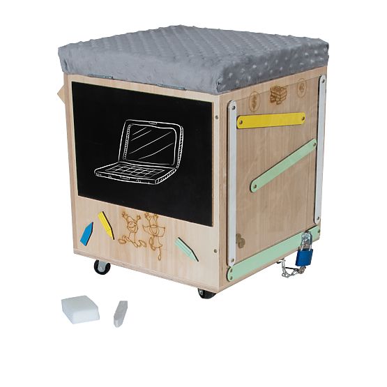 Dřevěný Montessori Activity taburet - přírodní / šedý