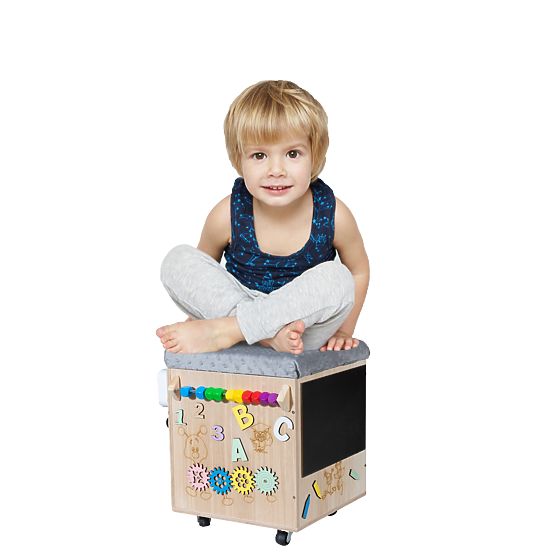 Dřevěný Montessori Activity taburet - přírodní / šedý