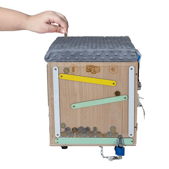 Dřevěný Montessori Activity taburet - přírodní / šedý