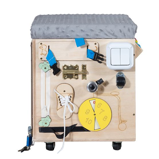 Dřevěný Montessori Activity taburet - přírodní / šedý