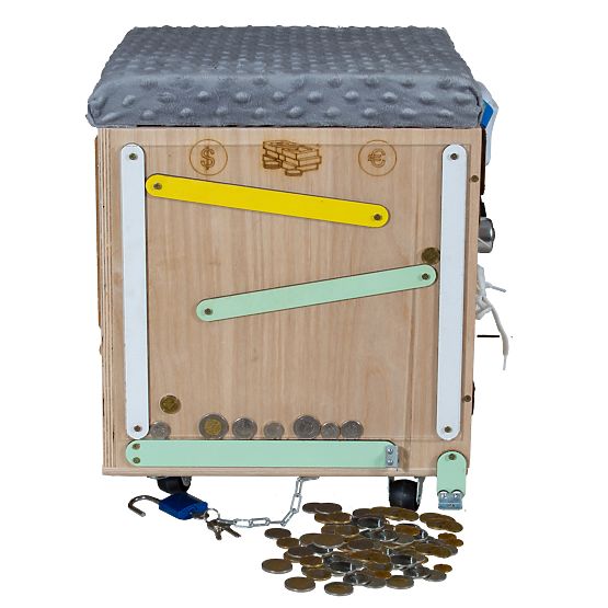 Dřevěný Montessori Activity taburet - přírodní / šedý