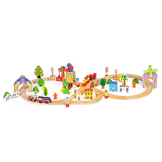 Dřevěný vlak 74 dílů ECOTOYS