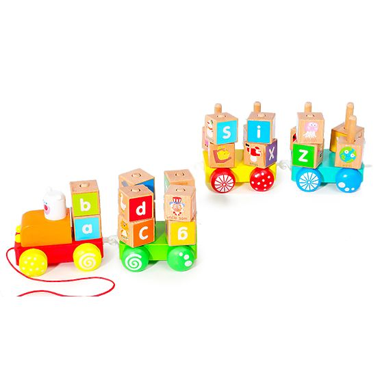 Dřevěný vlak velké vzdělávací kostky abeceda ECOTOYS