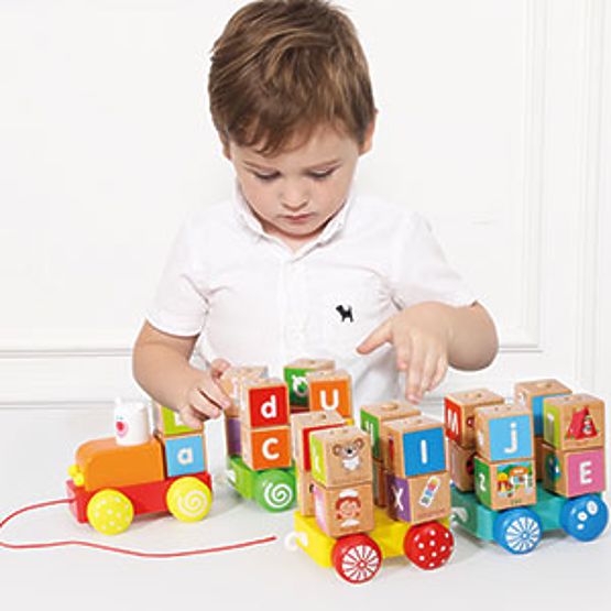 Dřevěný vlak velké vzdělávací kostky abeceda ECOTOYS