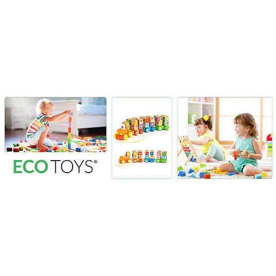 Dřevěný vlak velké vzdělávací kostky abeceda ECOTOYS
