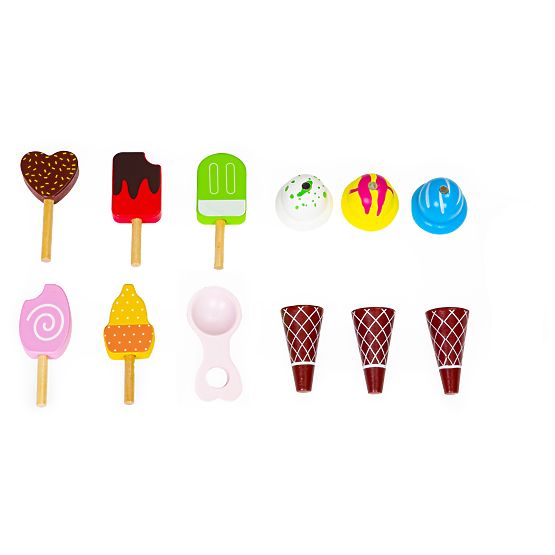 Dřevěný vozík zmrzlinářství pro děti obchod 12 prvků ECOTOYS