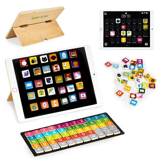 Dřevěný vzdělávací tablet magnetická tabule křídová ECOTOYS