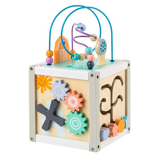 Dřevěná edukační kostka s domečkem