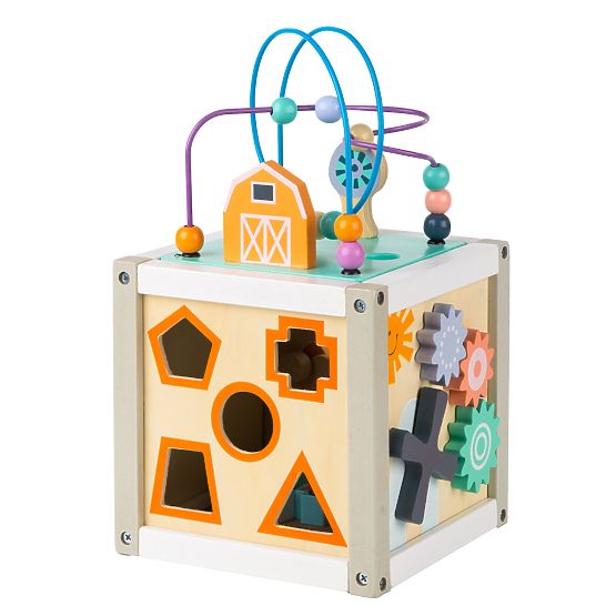 Dřevěná edukační kostka s domečkem