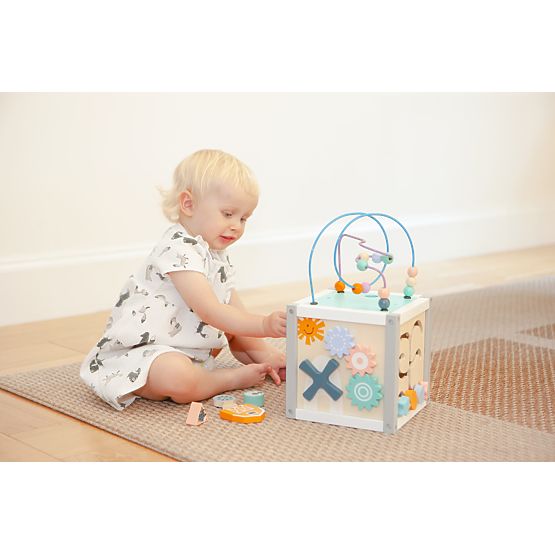 Dřevěná edukační kostka s domečkem