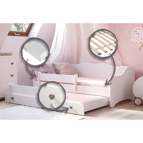 Dvojlůžko EMMA s šuplíkem a zábranou 160x80 šedá rukojeť