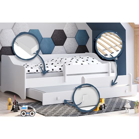 Dvojlůžko ERYK s šuplíkem a zábranou 160x80 bílá rukojeť