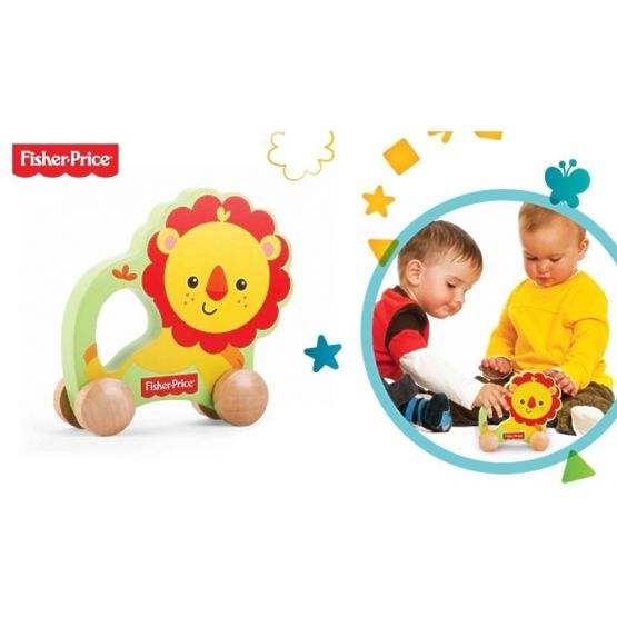 Fisher Price Lev na kolečkách dřevěný