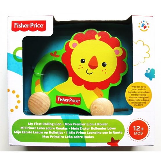 Fisher Price Lev na kolečkách dřevěný