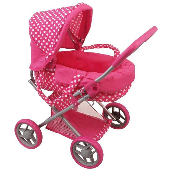 Hluboký kočárek pro panenky Baby Mix puntíkovaný růžový
