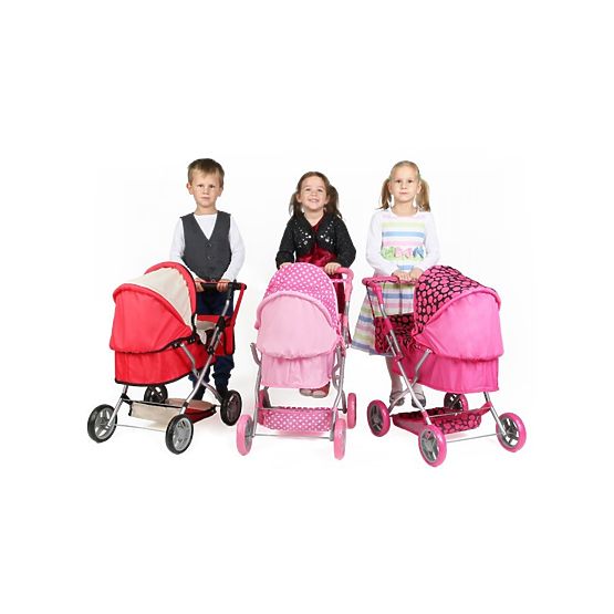 Hluboký kočárek pro panenky PlayTo Viola růžovo-černý Fialová