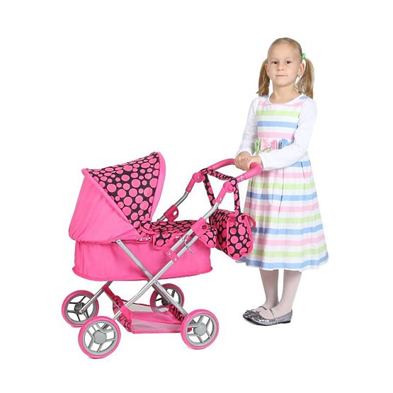 Hluboký kočárek pro panenky PlayTo Viola růžovo-černý Fialová