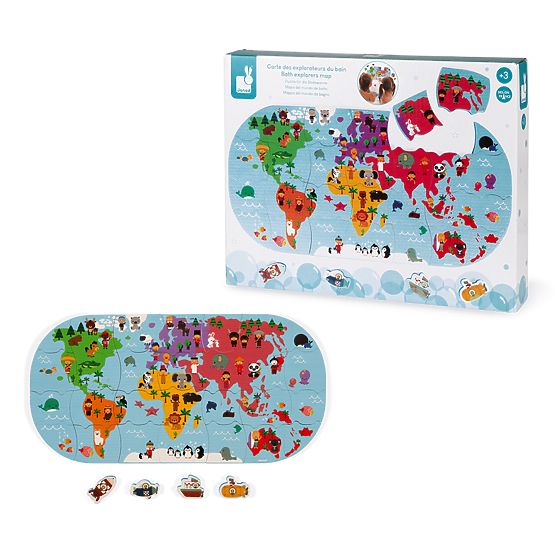 Janod Hračka do vody puzzle Mapa světa 28 ks