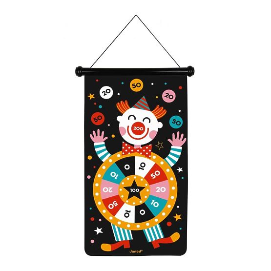 Janod Magnetický oboustranný terč Cirkus - 6 šipek