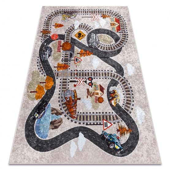 JUNIOR 51986.803 mycí kobereček Koleje, lokomotiva pro děti protiskluz - šedá