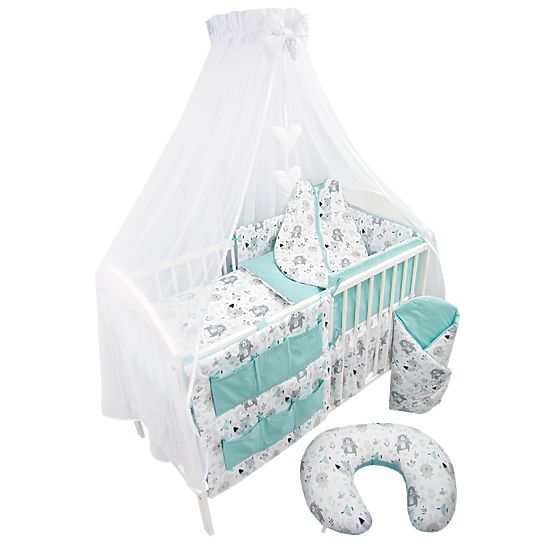 Kapsář na postýlku Zvířátka - mátový