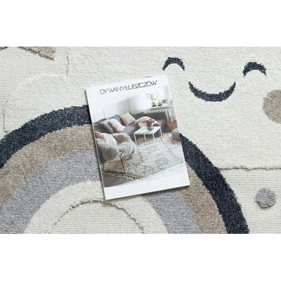 Koberec kulatý YOYO EY78 bílé / béžový - Oblak, Duha, tečky pro děti, strukturální, senzoricky Třásn