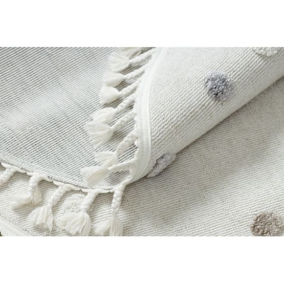 Koberec kulatý YOYO EY78 bílé / béžový - Oblak, Duha, tečky pro děti, strukturální, senzoricky Třásn