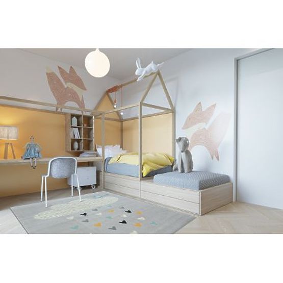 Koberec PASTEL 18409/652 - Mrak srdce PTÁK Šedá KRÉM tyrkysový