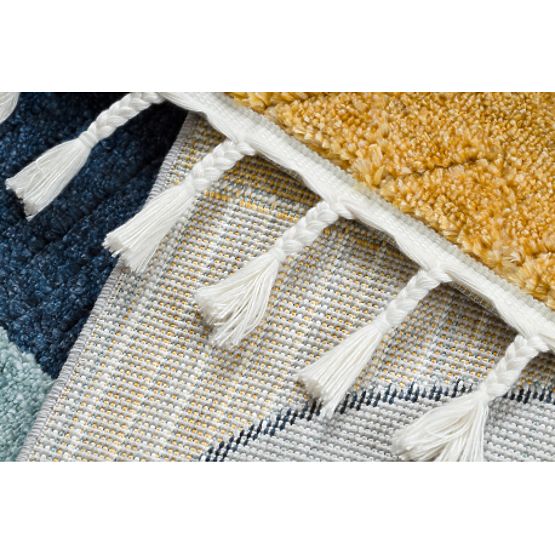 Koberec YOYO GD52 šedo / žlutá - hvězdy, mraky, patchwork pro děti, strukturální, senzoricky Třásně