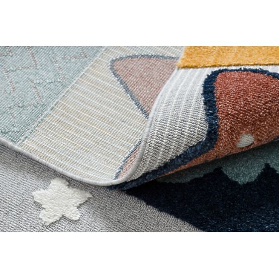 Koberec YOYO GD52 šedo / žlutá - hvězdy, mraky, patchwork pro děti, strukturální, senzoricky Třásně