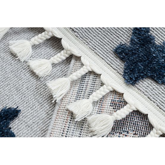 Koberec YOYO GD75 šedo / bílé - hvězdy, kruhy pro děti, strukturální, senzoricky Třásně