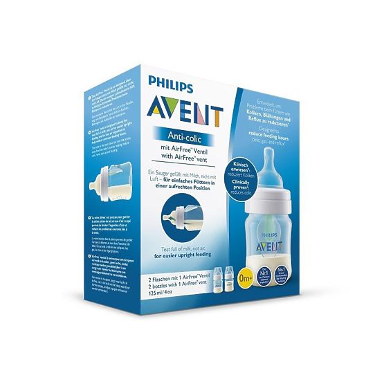 Kojenecká láhev Avent Anti-colic s ventilem AirFree 125 ml 2ks Transparentní