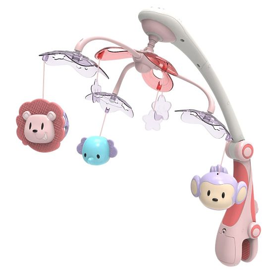Kolotoč nad postýlku se světelným projektorem Baby Mix safari růžový