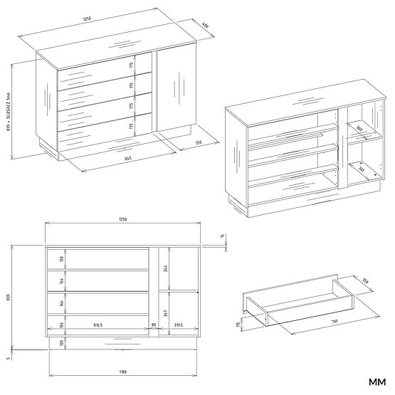 Komoda AMBER 1D4S Skříňka 1 Dveře 4 Zásuvky Do Ložnice Obývacího Pokoje KAŠMÍR Béžová