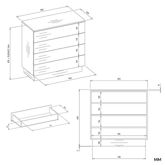 Komoda AMBER 4S Skříňka 4 Zásuvky Do Ložnice Obývacího Pokoje KAŠMÍR Béžová