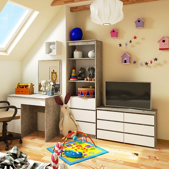 KOMODA CL100 6SZ PK BETON / BÍLÁ