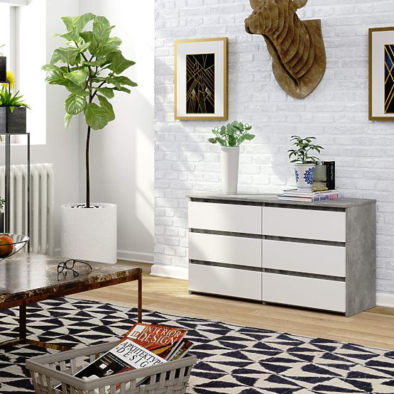 KOMODA CL100 6SZ PK BETON / BÍLÁ