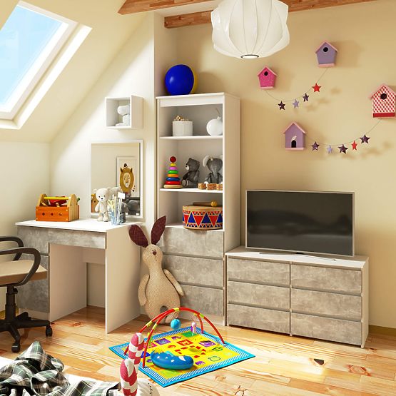 KOMODA CL100 6SZ PK BÍLÁ / BETON