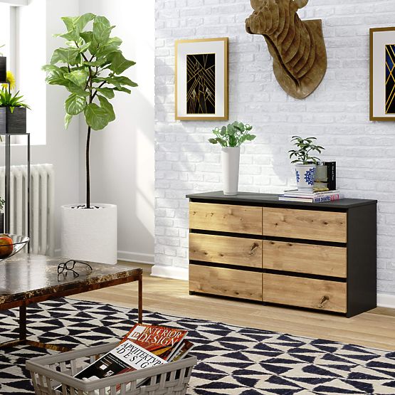 KOMODA CL100 6SZ PK ŠEDÁ / DUB ARTISAN