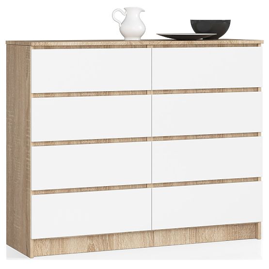 KOMODA K 120 cm 8 ZÁSUVKY PK SONOMA / BÍLÁ